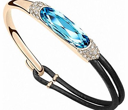 TTH Womens Swarovski Elements Crystal Bangle Bracelet [Luxury Lady, Aquamarine ] 18KGP Rhinestone